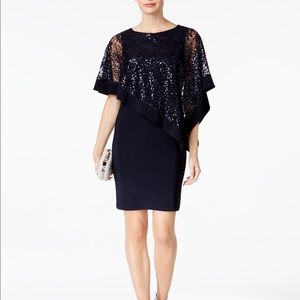 R & M Richards Sequined Cape Sheath Dress 4P formal dress
